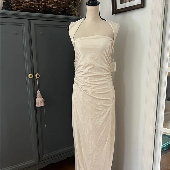 NWT Abercrombie Cream Ruched Maxi Dress Modal - Picture 5 of 7